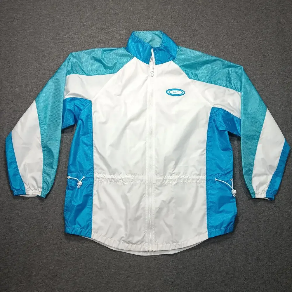Nike Jacket Womens Small White Blue Full Zip Windbreaker Colorblock Logo Track
